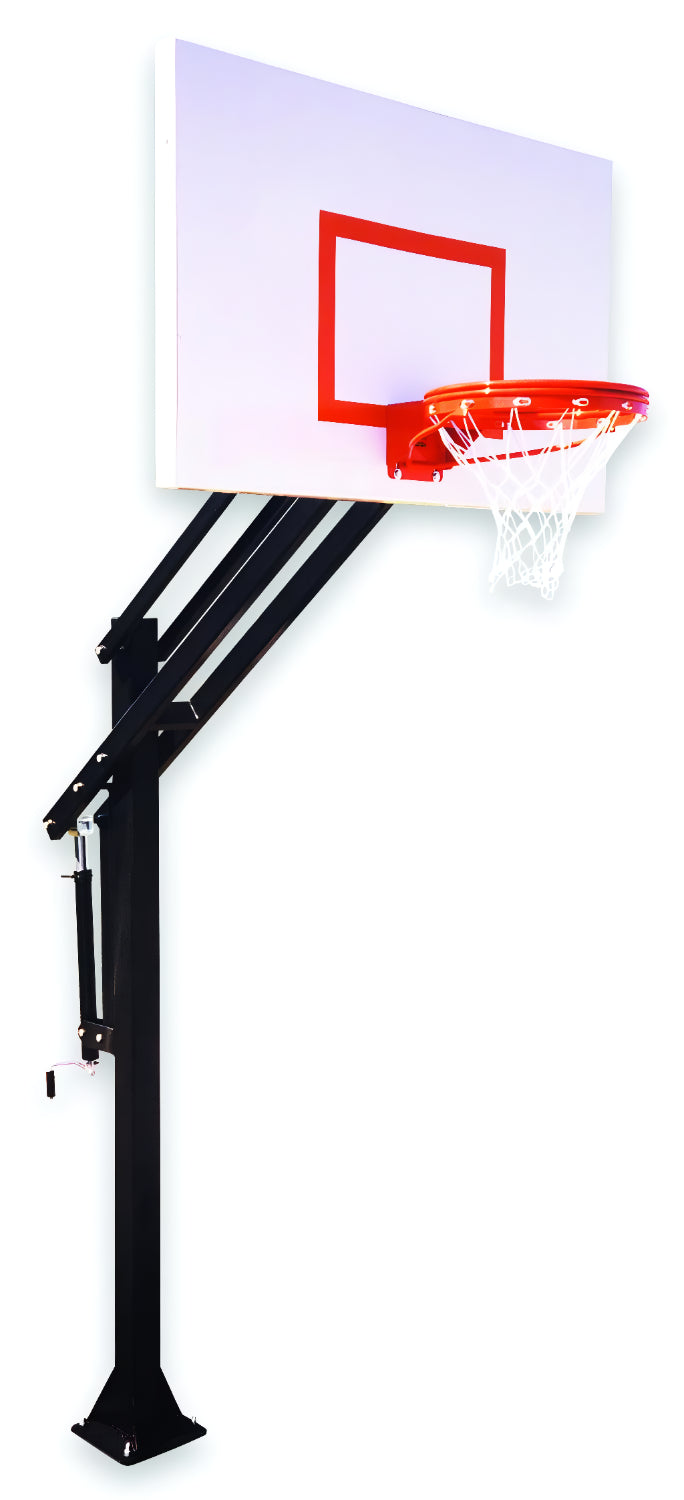 In ground basketball goal and white backboard