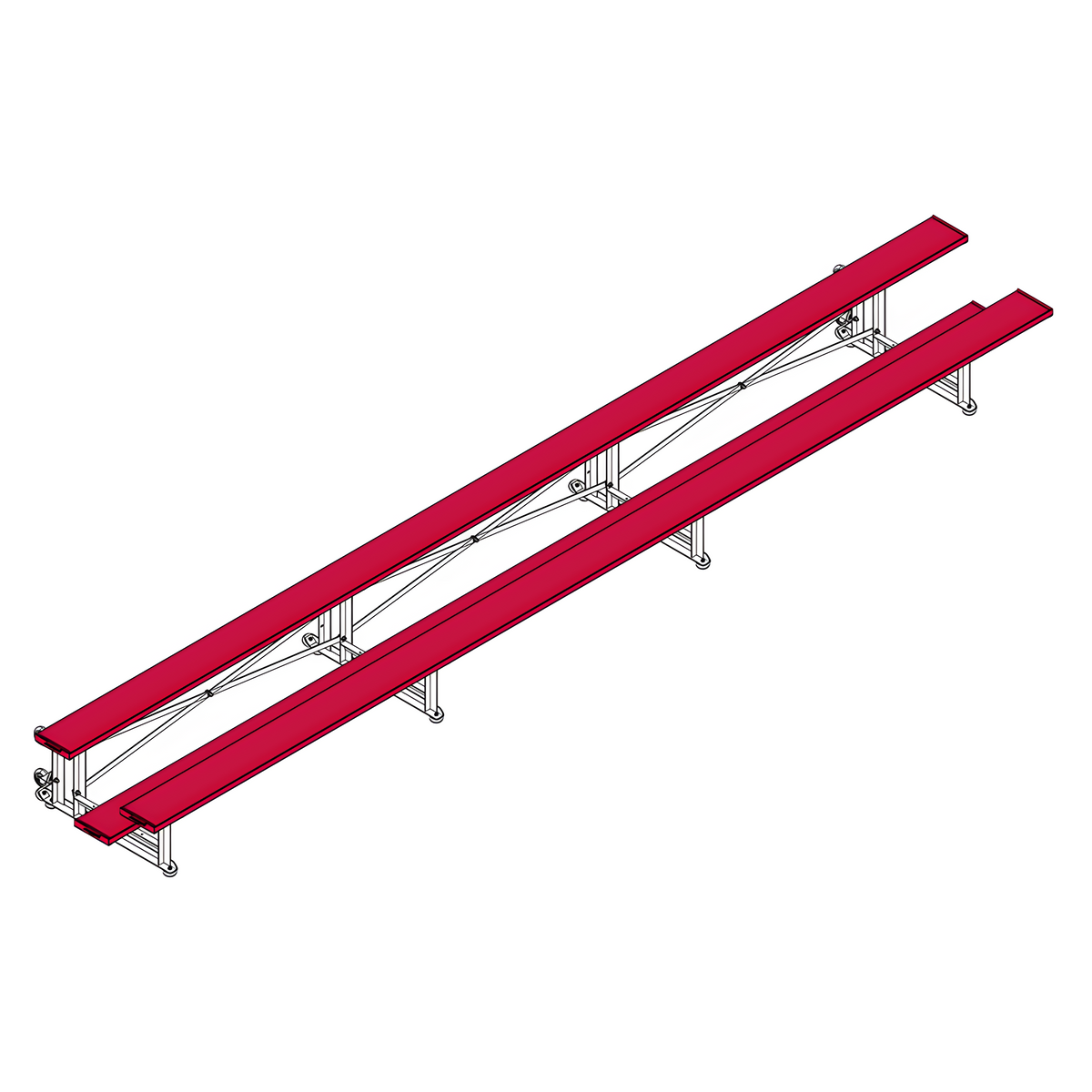 Jaypro Indoor Bleacher - 21 ft. (2 Row - Single Foot Plank) - Tip &amp; Roll (Powder Coated) BLCH-221TRGPC