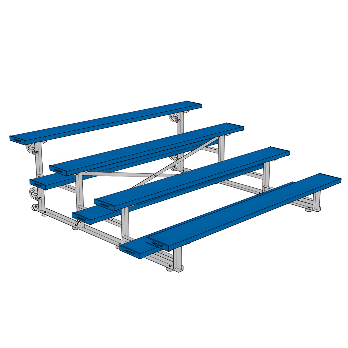 Jaypro Indoor Bleacher - 7-1/2 ft. (4 Row - Single Foot Plank) - Tip &amp; Roll (Powder Coated) BLCH-475TRGPC