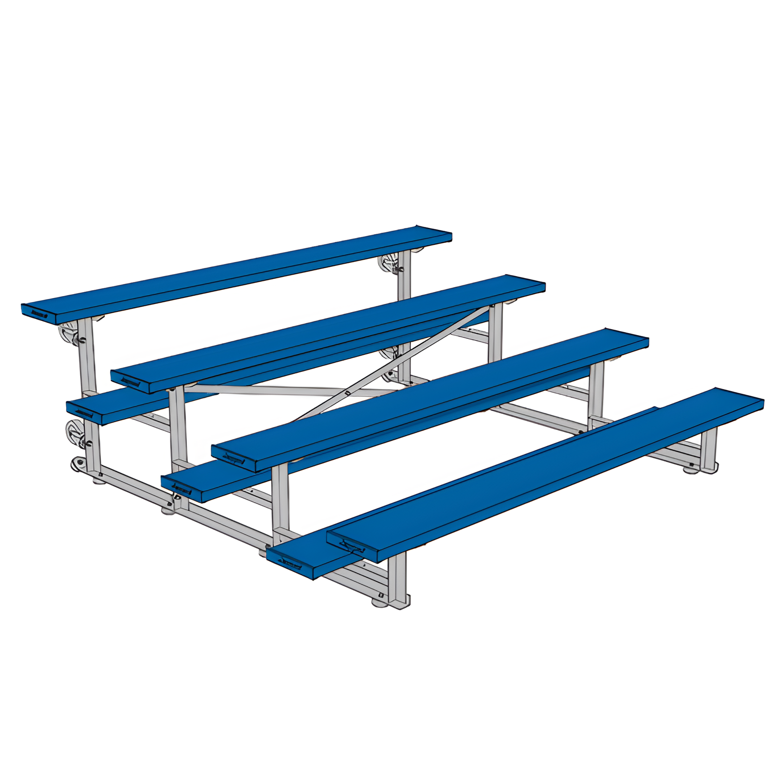 Jaypro Indoor Bleacher - 7-1/2 ft. (4 Row - Single Foot Plank) - Tip & Roll (Powder Coated) BLCH-475TRGPC