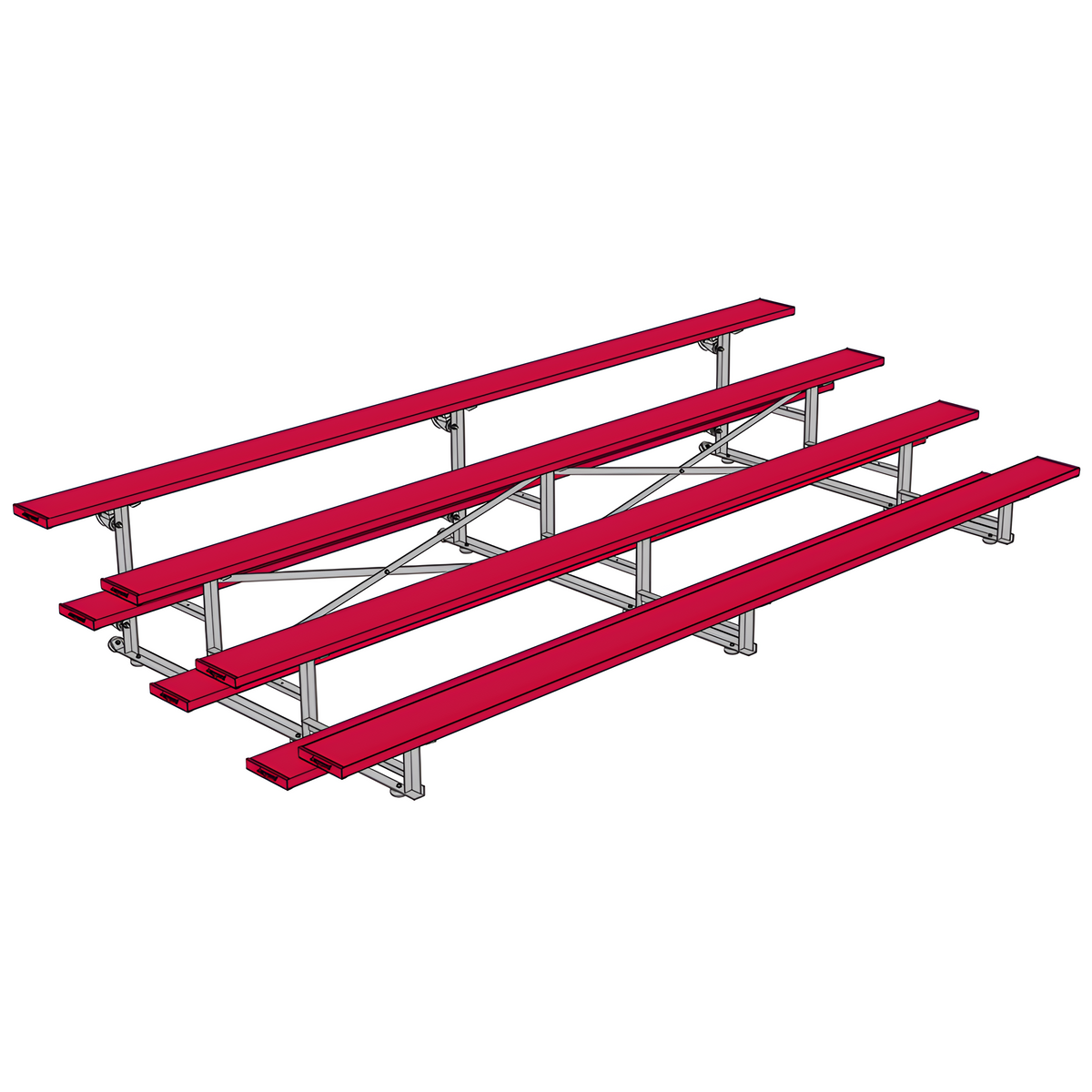 Jaypro Indoor Bleacher - 15 ft. (4 Row - Single Foot Plank) - Tip &amp; Roll (Powder Coated) BLCH-4TRGPC