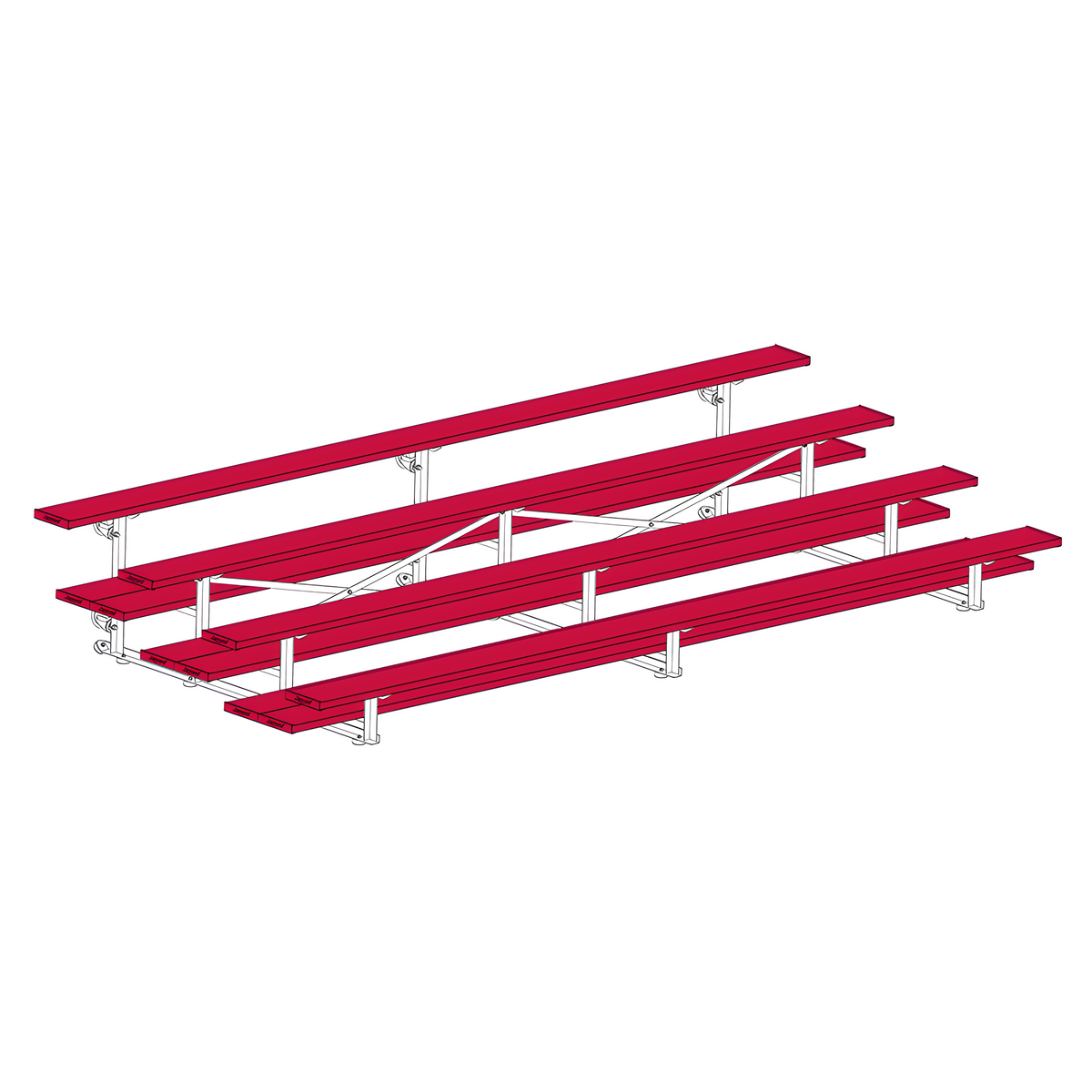 Jaypro Indoor Bleacher - 15 ft. (4 Row - Double Foot Plank) -Tip &amp; Roll (Powder Coated) BLDP-4TRGPC