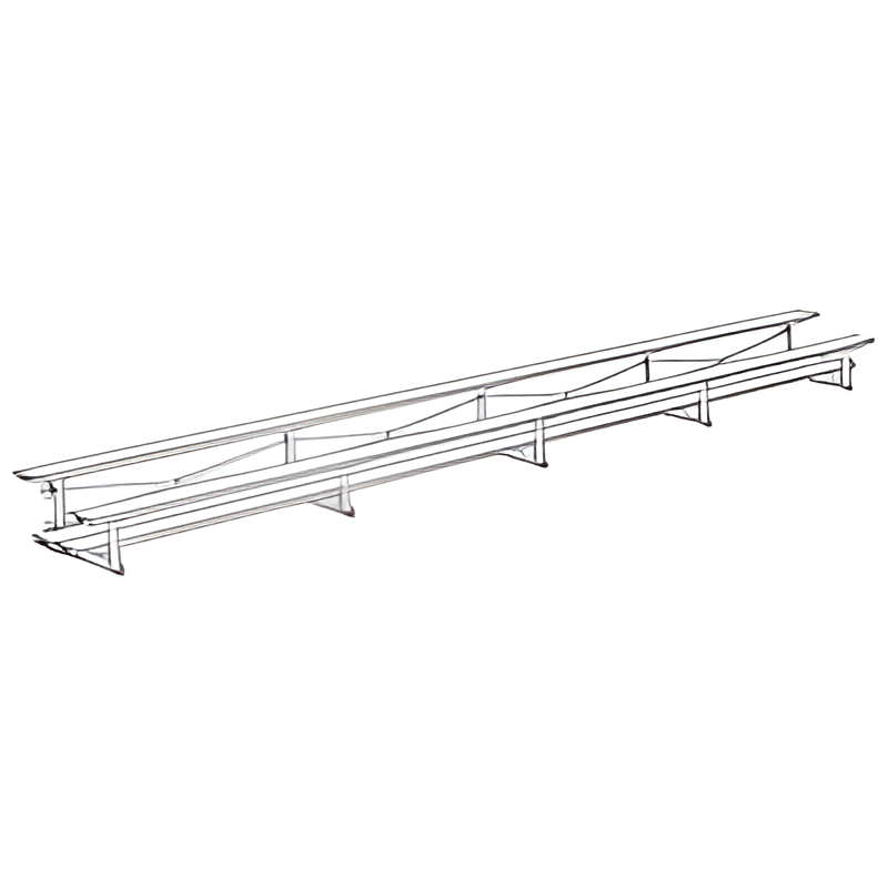 Outline drawing of long metal bleachers with multiple seating levels