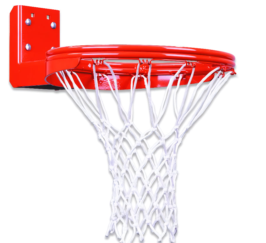 rear mount steel basketball rim with white braided nylon net 