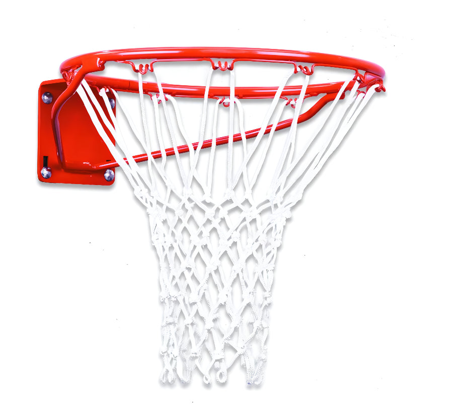 basketball rim with white braided nylon net 