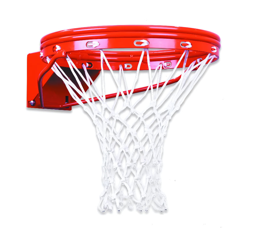 steel basketball rim with white braided nylon net 