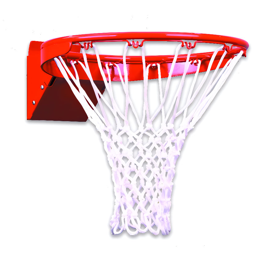 steel basketball rim with white braided nylon net 