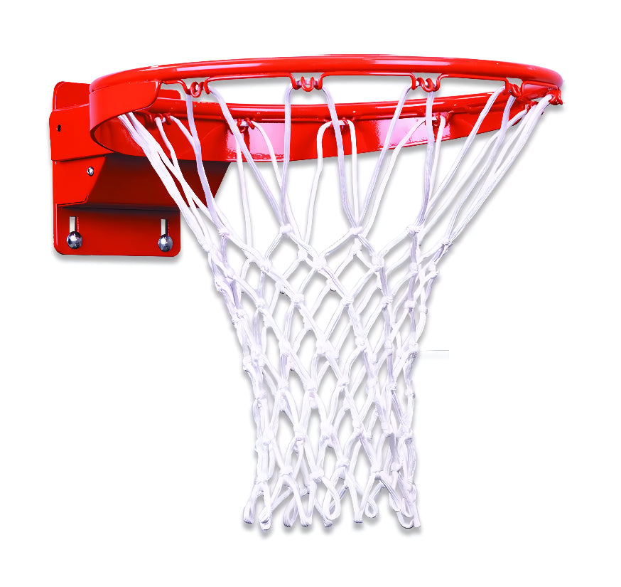 steel basketball rim with white braided nylon basketball net 