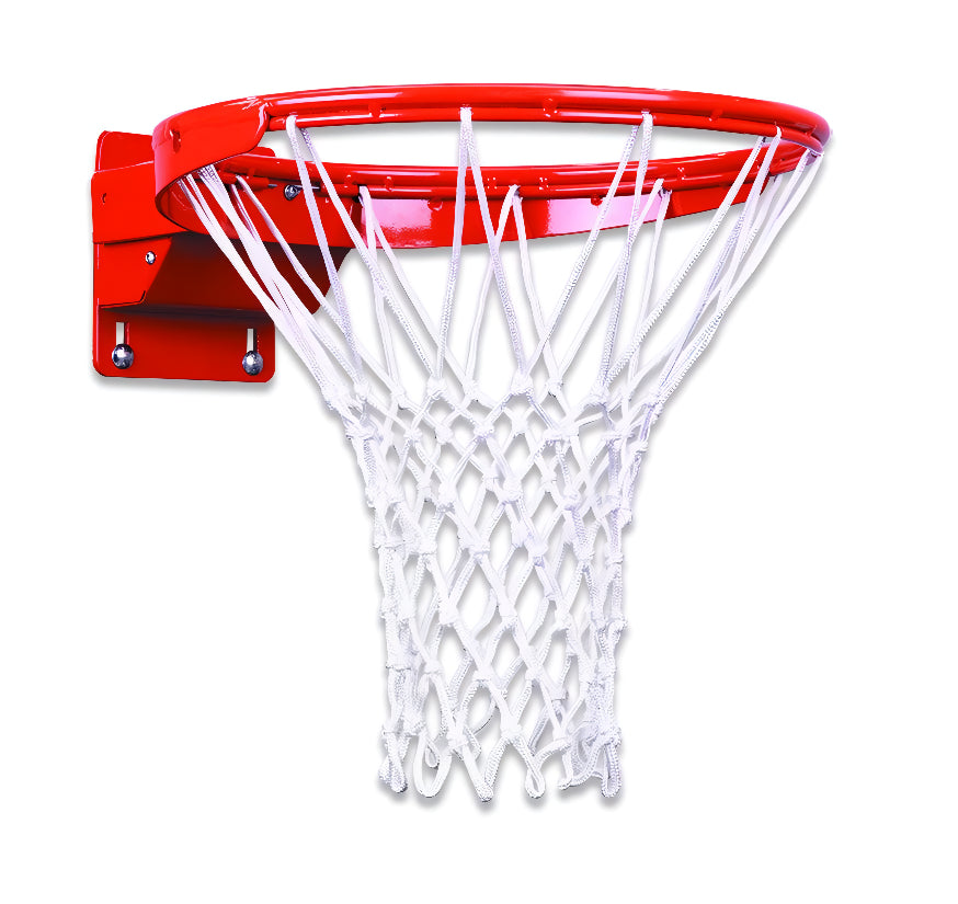 steel basketball rim with white braided nylon basketball net 