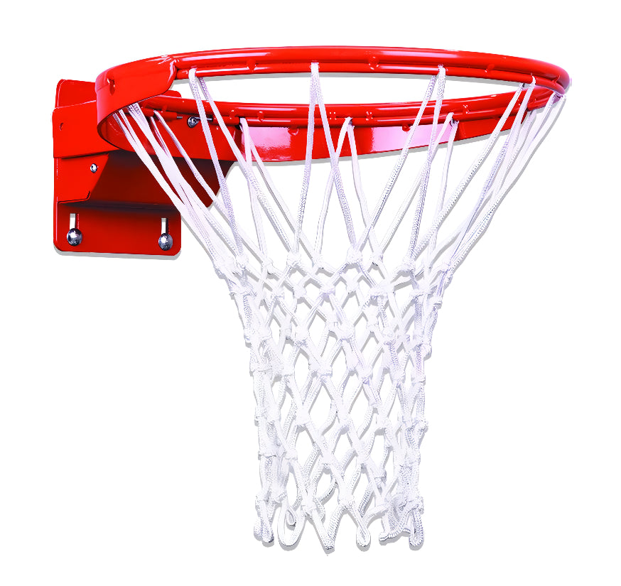 steel basketball rim with white braided nylon basketball net 