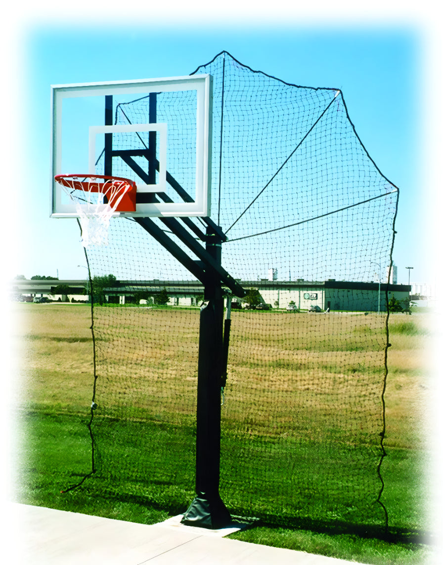 black airball grabber at the back of a basketball post