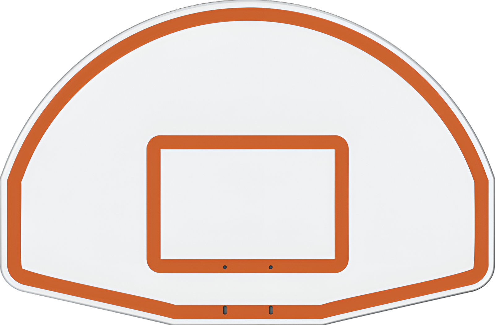 fan shaped basketball backboard with orange border and target square.