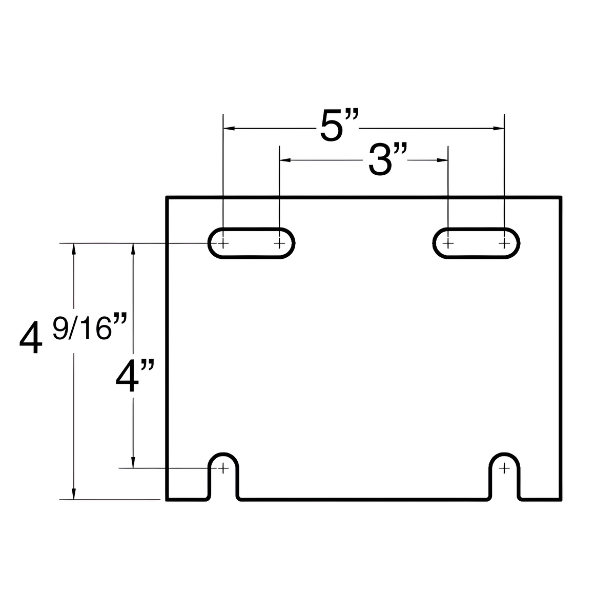 Technical drawing of a rectangular component with dimensional annotations.