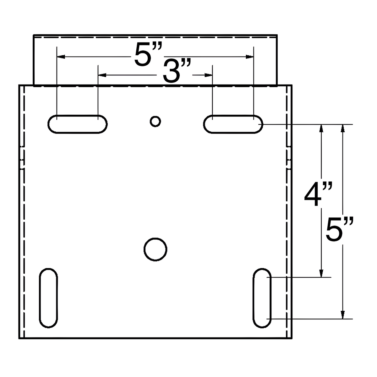 Technical drawing of a rectangular component with dimensional annotations.