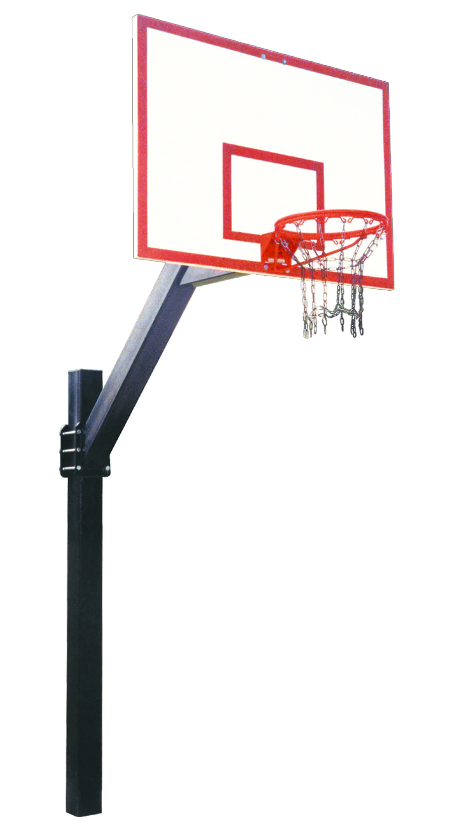 In ground adjustable basketball goal with fiberglass backboard with orange framework 