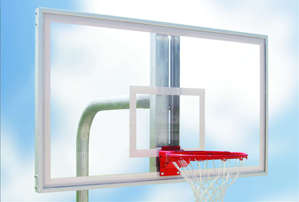 Steel basketball post with aluminum backboard and basketball rim 