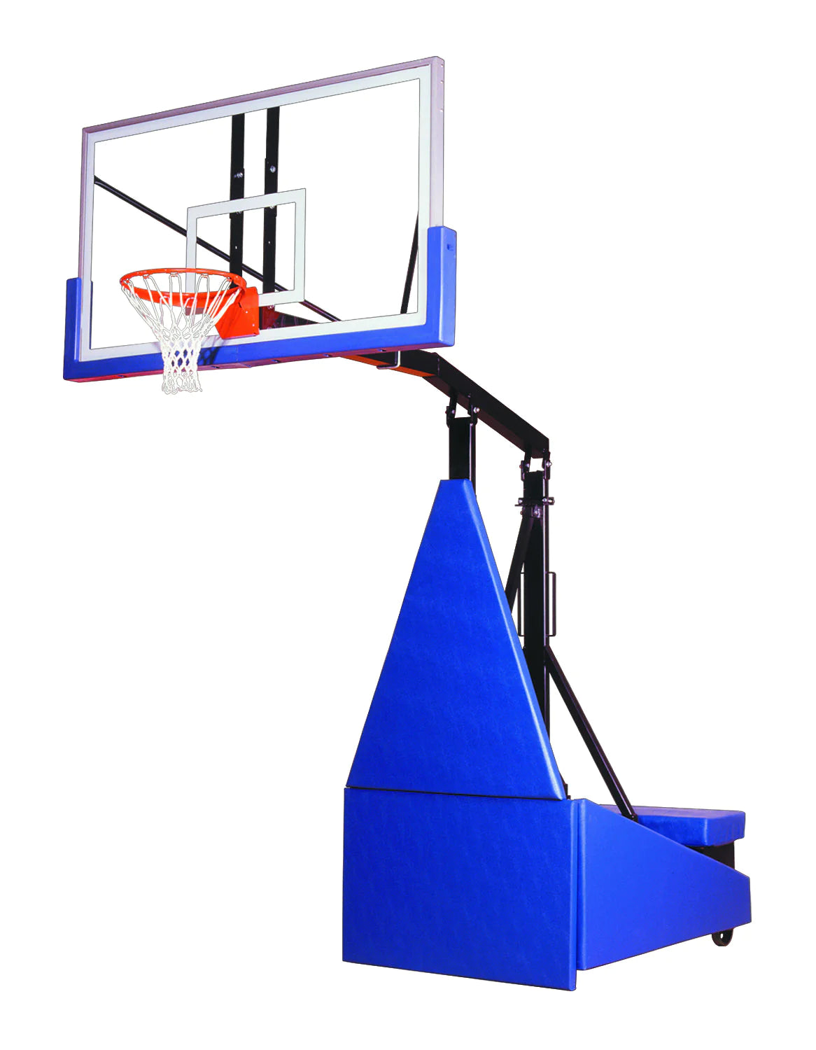 lowered portable basketball goal and clear acrylic backboard