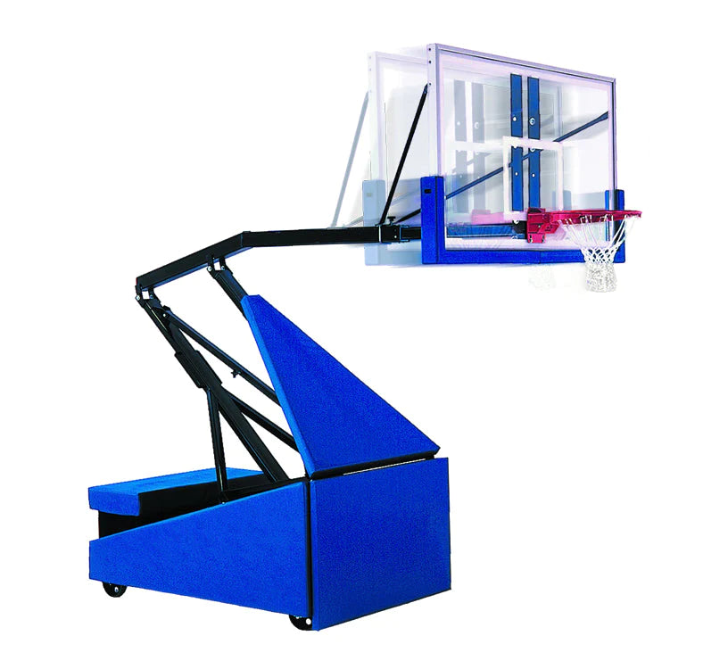 lowered portable basketball goal and clear acrylic backboard