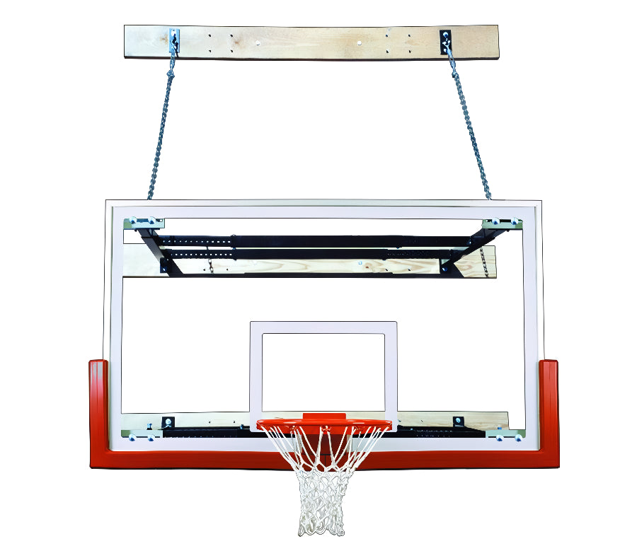 wall mounted rectangular clear acrylic backboard with red backboard padding and safety chain