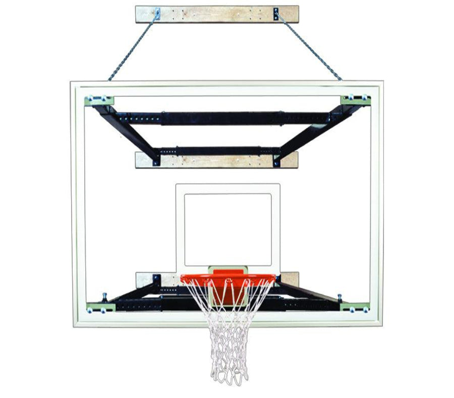 wall mounted rectangular clear acrylic backboard with blue backboard padding and safety chain