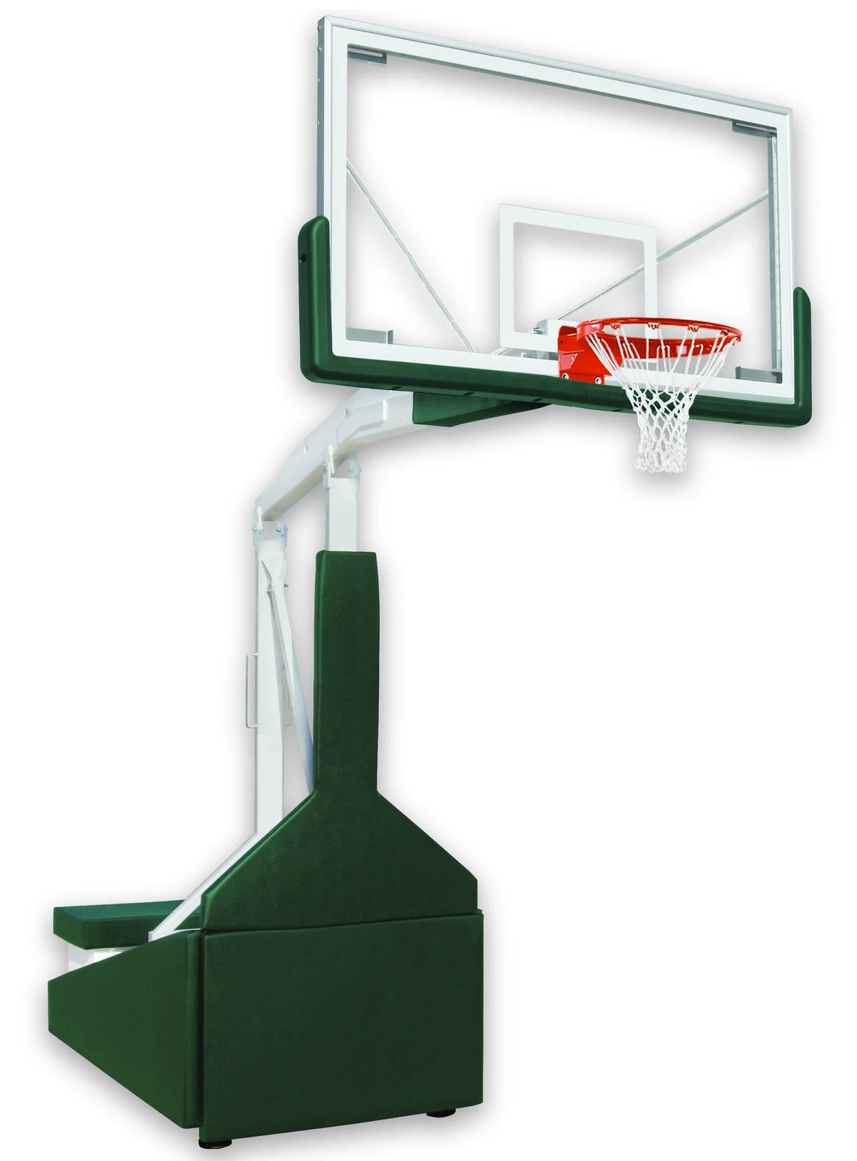 wall mounted rectangular clear acrylic backboard with green backboard padding and safety chain