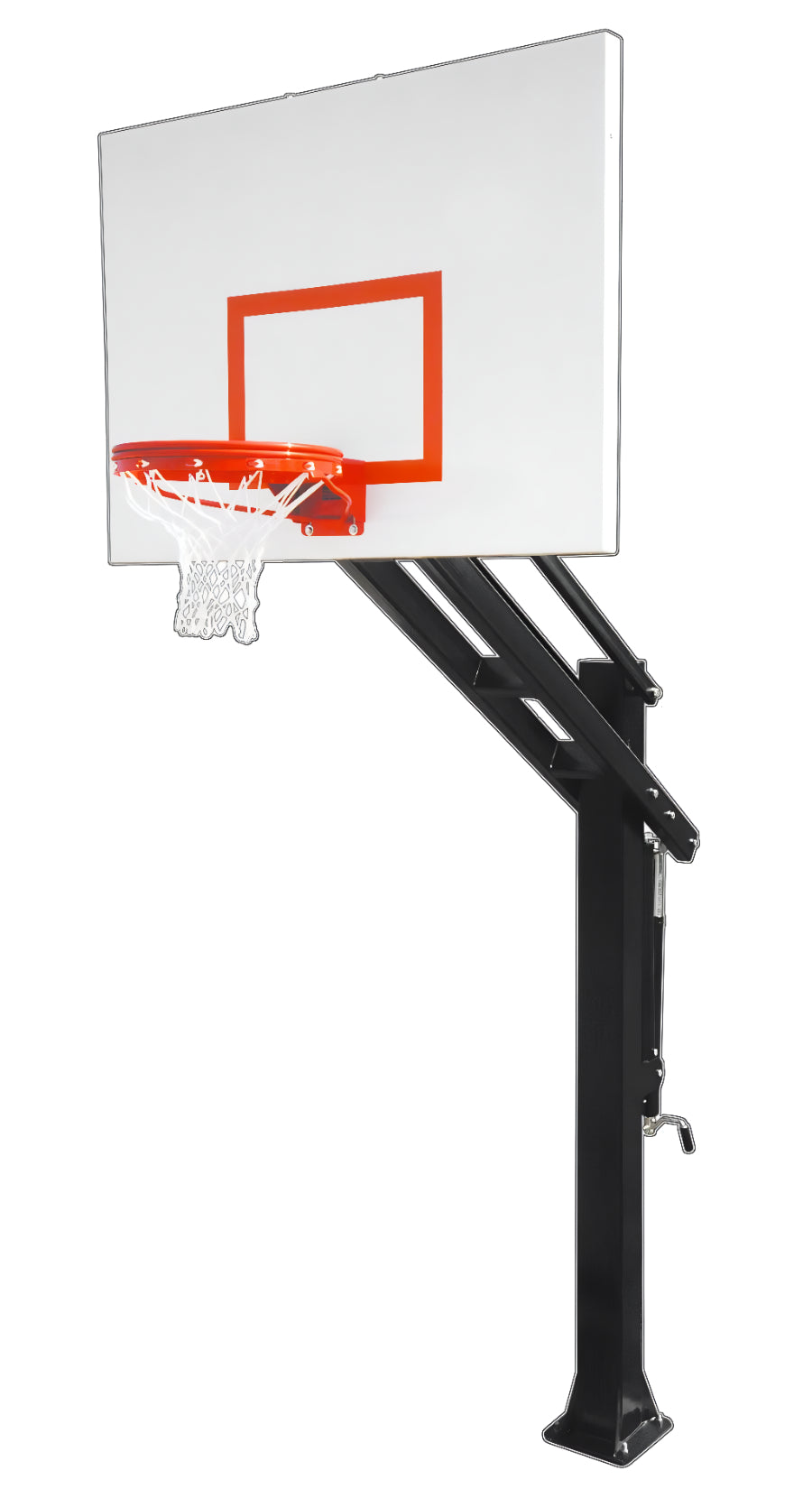 In ground rectangular white acrylic backboard with adjustable pole