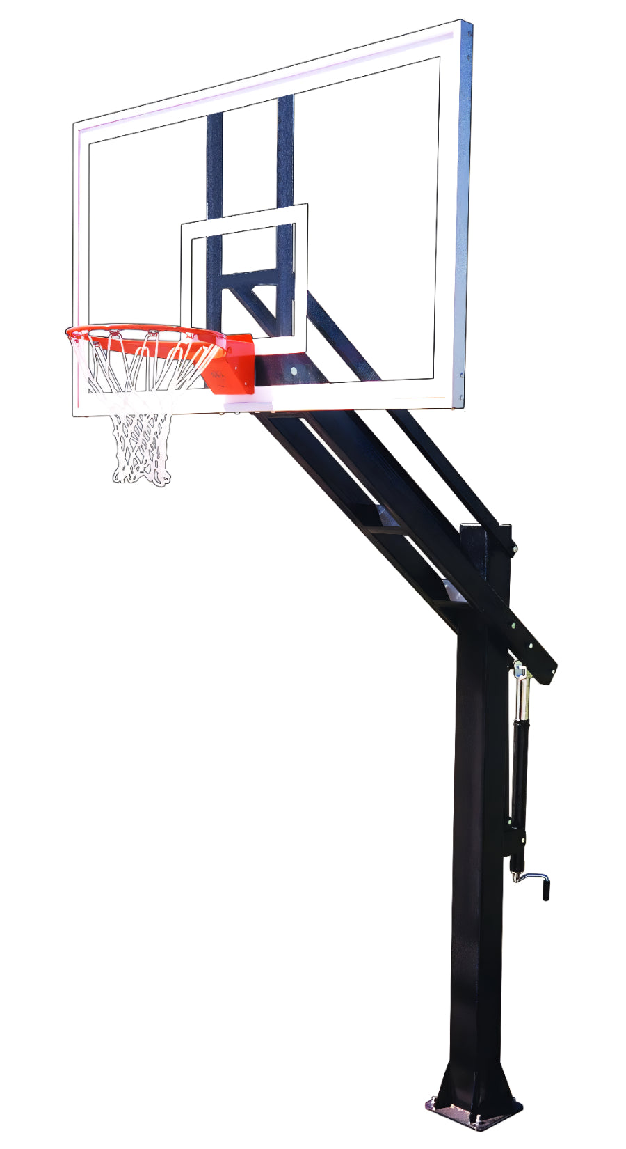 in ground rectangular clear acrylic backboard with black adjustable pole