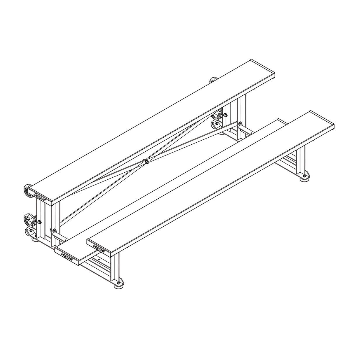 Jaypro Indoor Bleacher - 7-1/2 ft. (2 Row - Single Foot Plank) - Tip &amp; Roll BLCH-275TRG