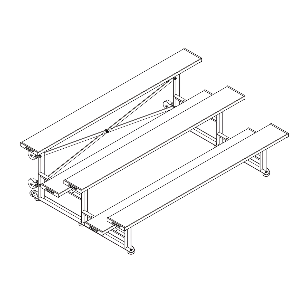 Jaypro Indoor Bleacher - 7-1/2 ft. (3 Row - Single Foot Plank) - Tip &amp; Roll BLCH-375TRG