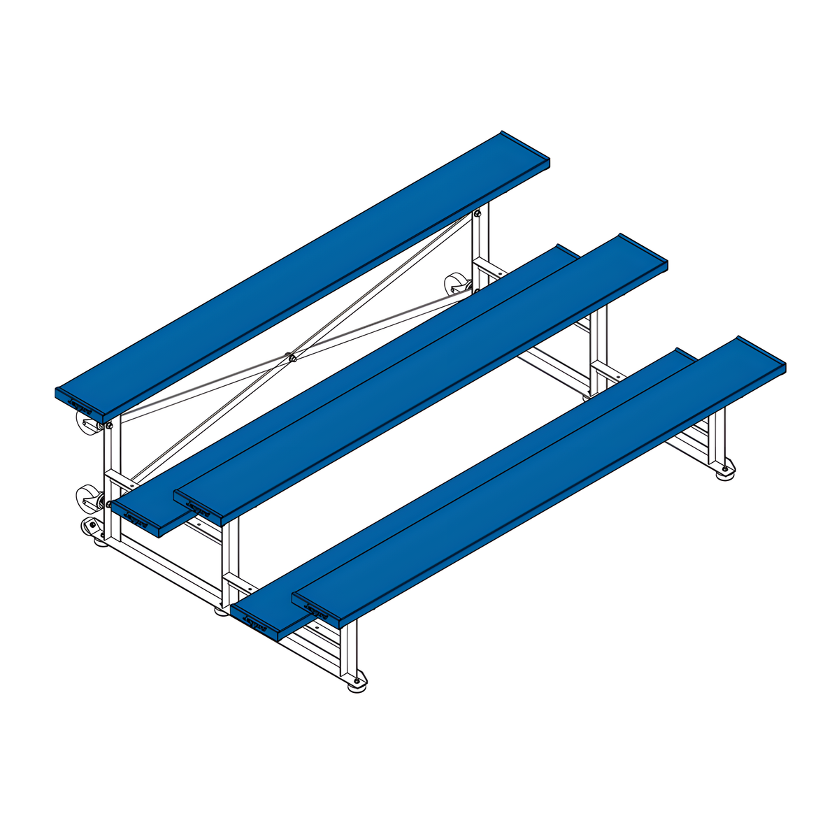 Jaypro Indoor Bleacher - 7-1/2 ft. (3 Row - Single Foot Plank) - Tip &amp; Roll (Powder Coated) BLCH-375TRGPC