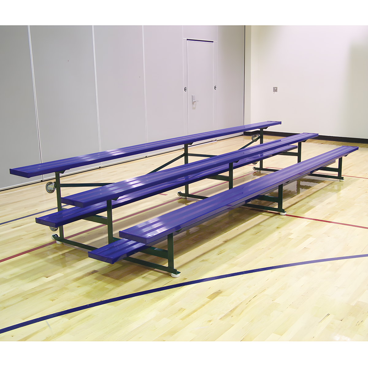 Jaypro Indoor Bleacher - 15 ft. (3 Row - Single Foot Plank) - Tip &amp; Roll (Powder Coated) BLCH-3TRGPC