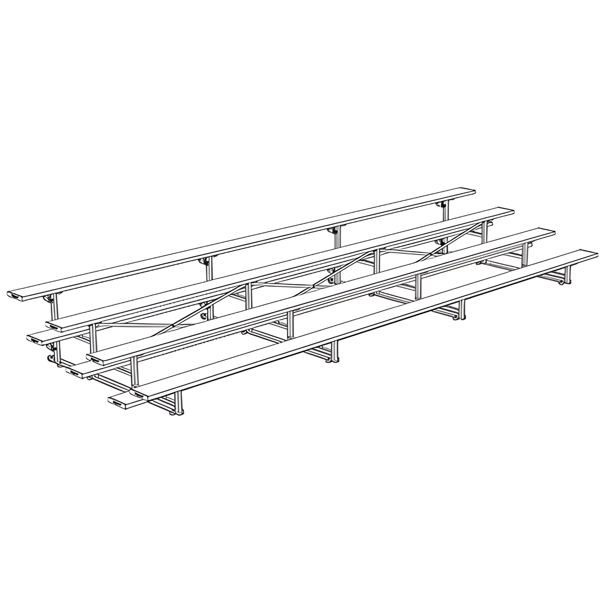 Jaypro Indoor Bleacher - 21 ft. (4 Row - Single Foot Plank) - Tip &amp; Roll BLCH-421TRG