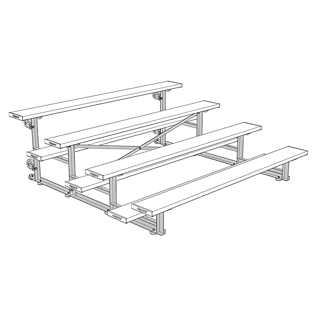 Jaypro Indoor Bleacher - 7-1/2 ft. (4 Row - Single Foot Plank) - Tip &amp; Roll BLCH-475TRG