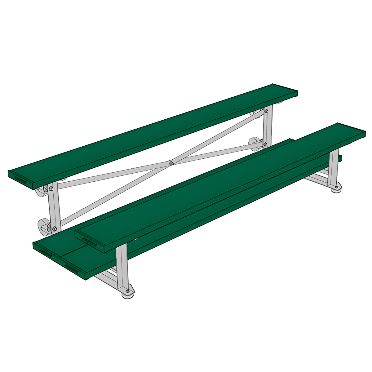 Jaypro Indoor Bleacher - 7-1/2 ft. (2 Row - Double Foot Plank) - Tip &amp; Roll (Powder Coated) BLDP-275TRGPC