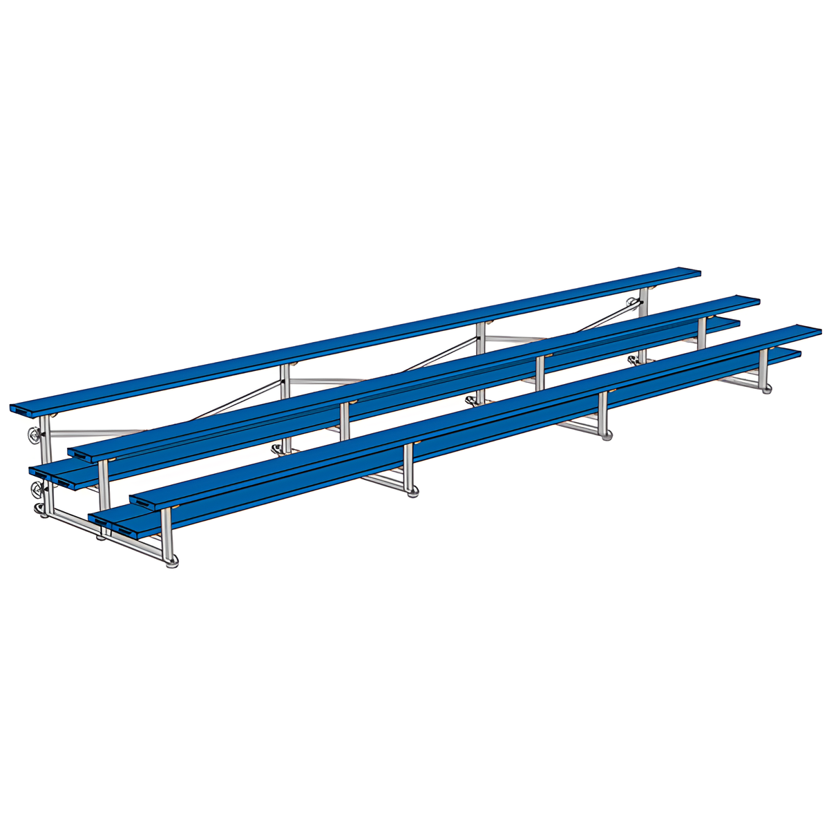 Jaypro Indoor Bleacher - 21 ft. (3 Row - Double Foot Plank) - Tip &amp; Roll (Powder Coated) BLDP-321TRGPC