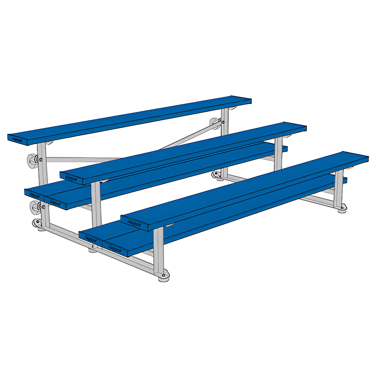 Jaypro Indoor Bleacher - 7-1/2 ft. (3 Row - Double Foot Plank) - Tip &amp; Roll (Powder Coated) BLDP-375TRGPC