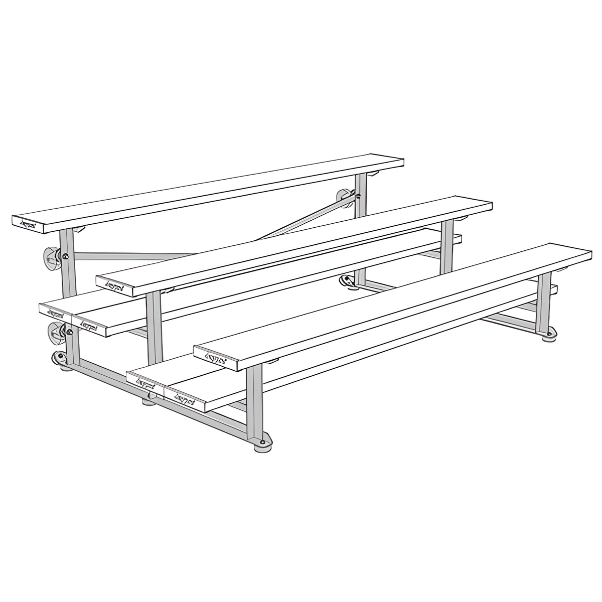 Jaypro Indoor Bleacher - 7-1/2 ft. (3 Row - Double Foot Plank) - Tip &amp; Roll BLDP-375TRG