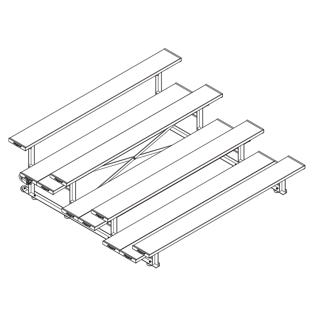 Jaypro Indoor Bleacher - 7-1/2 ft. (4 Row - Double Foot Plank) - Tip &amp; Roll BLDP-475TRG