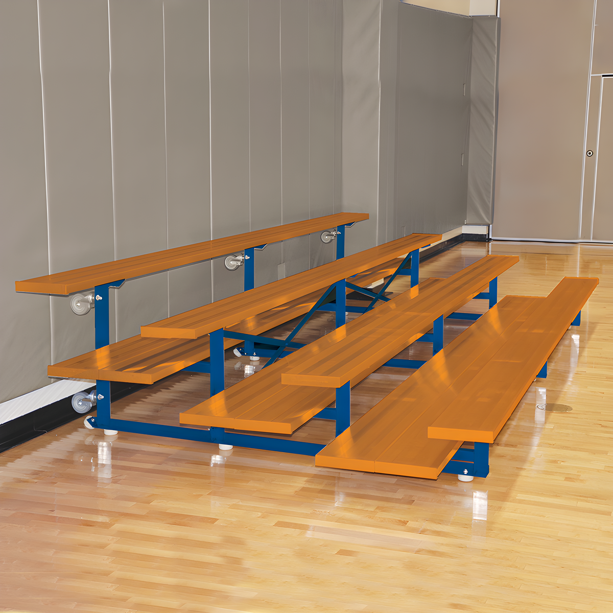 Jaypro Indoor Bleacher - 15 ft. (4 Row - Double Foot Plank) -Tip &amp; Roll (Powder Coated) BLDP-4TRGPC