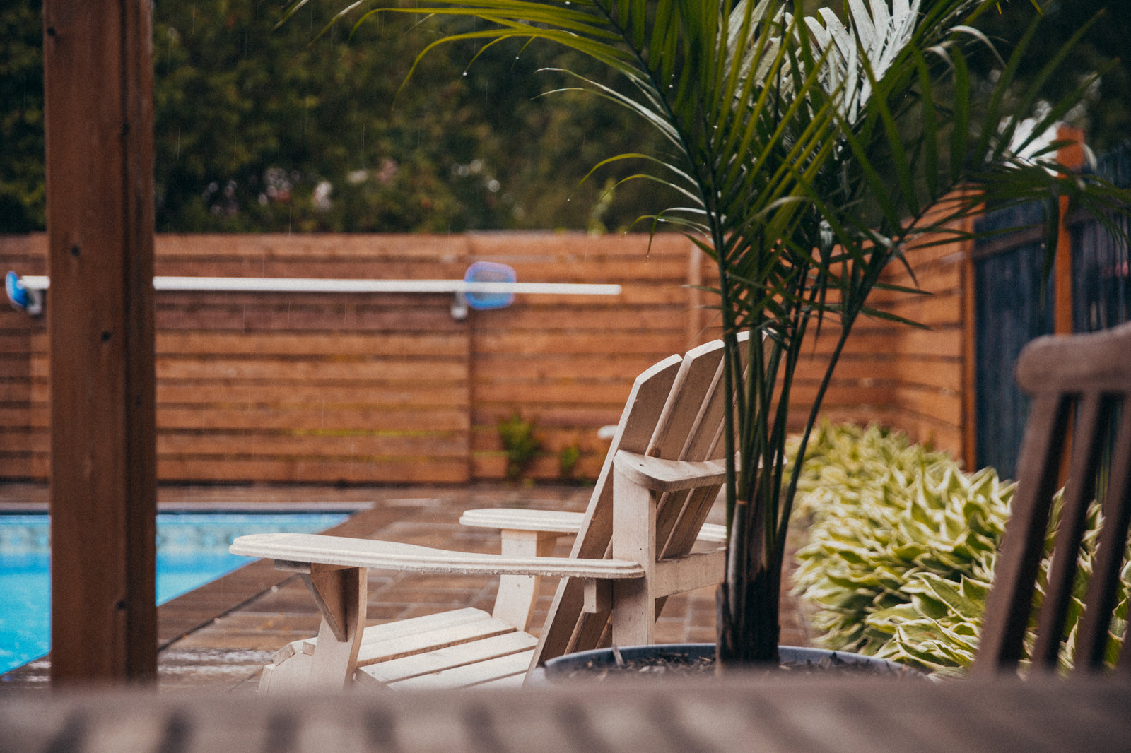 poolside wooden chair