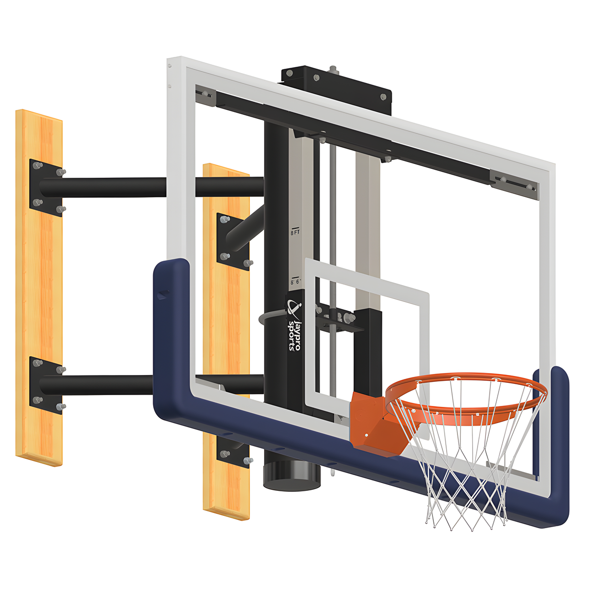 Jaypro Wall-Mounted Shooting Station (Indoor) 72 in. Glass Backboard w/ Height Adjuster WMWH