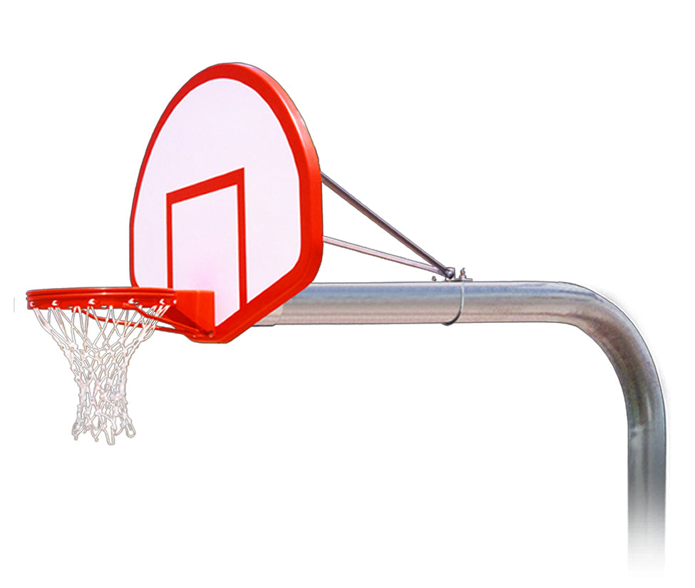 fan shaped basketball rim and steel pole with white backboard