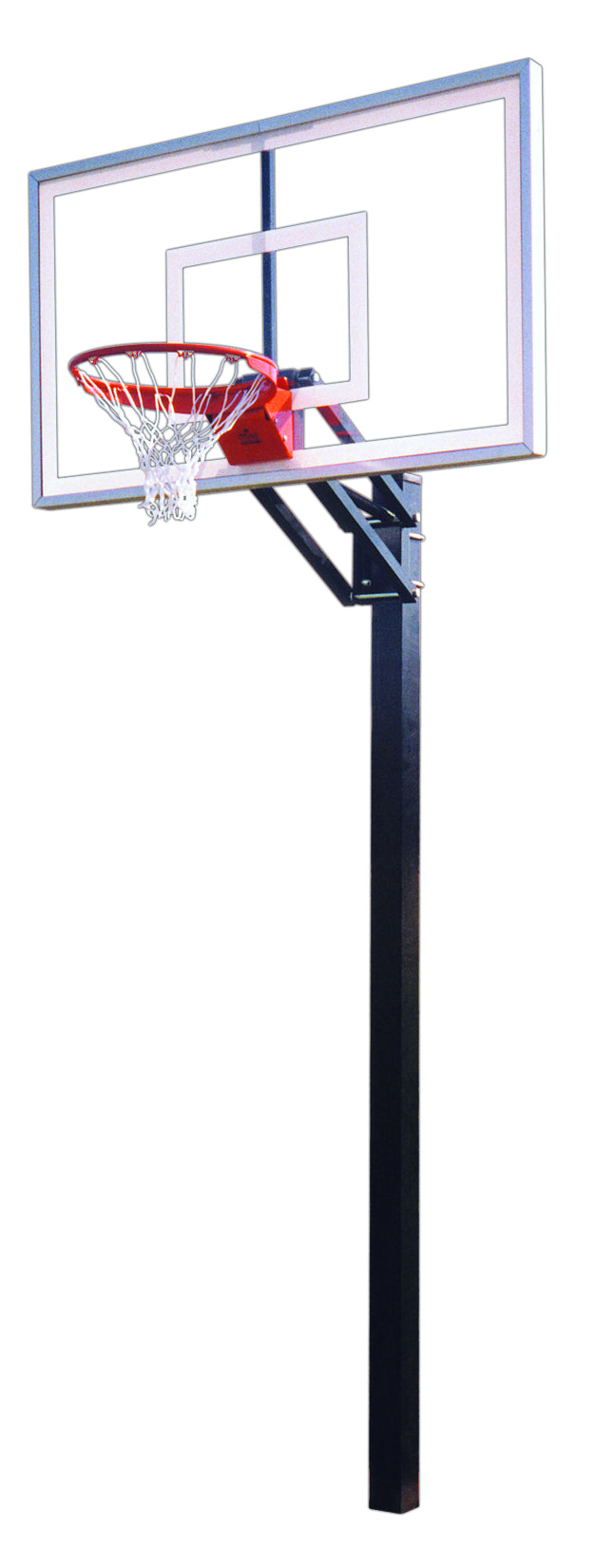 basketball rim and steel post with white tempered glass backboard