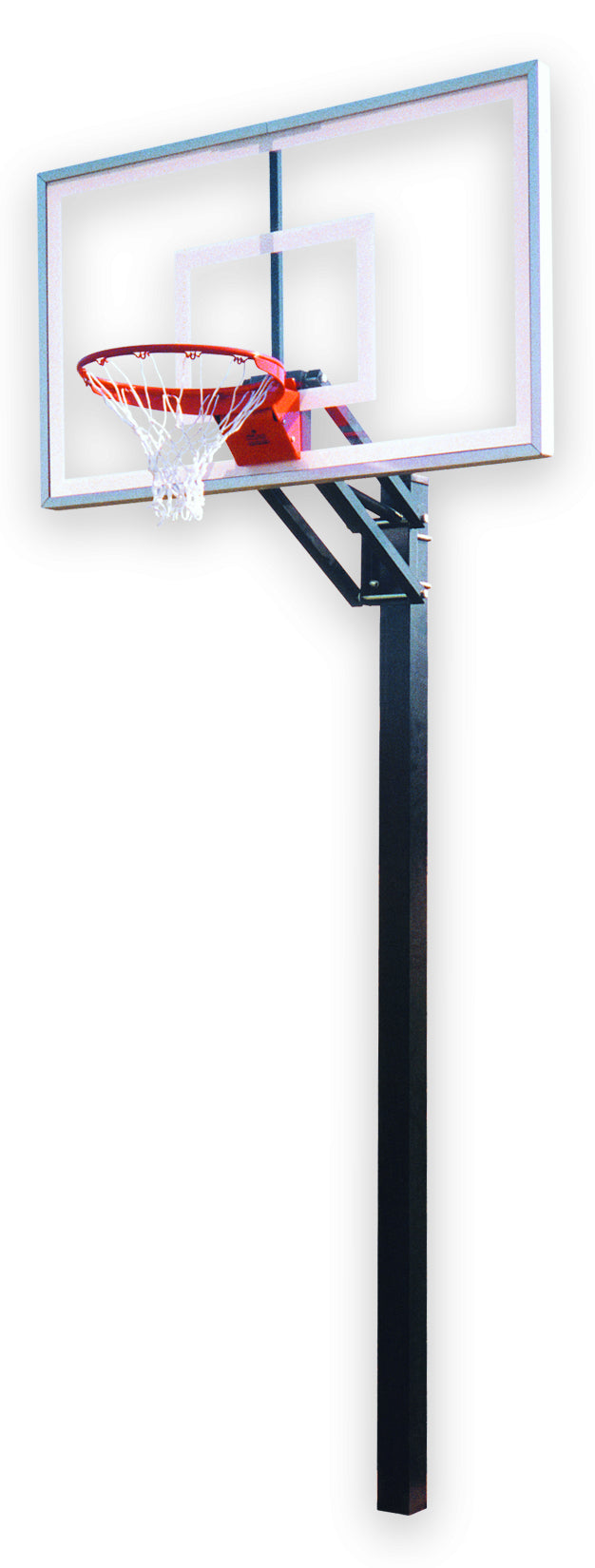 black basketball pole with clear acrylic backboard