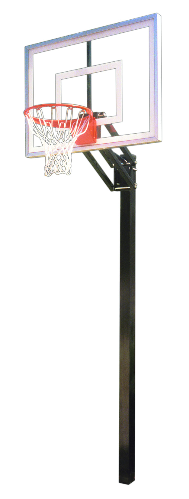 basketball rim and steel post with white tempered glass backboard