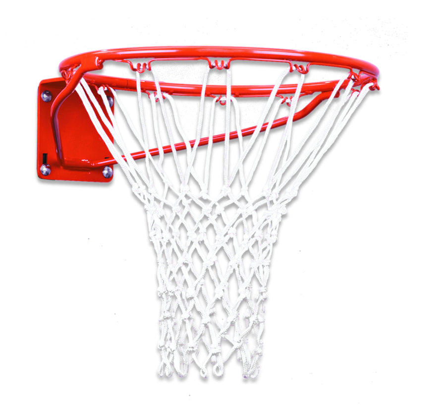 basketball rim with white braided nylon net 