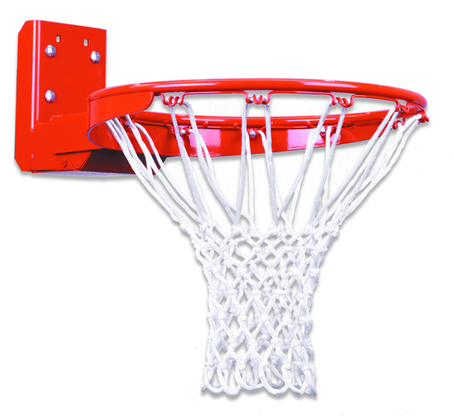 rear mount steel basketball rim with white braided nylon basketball net 