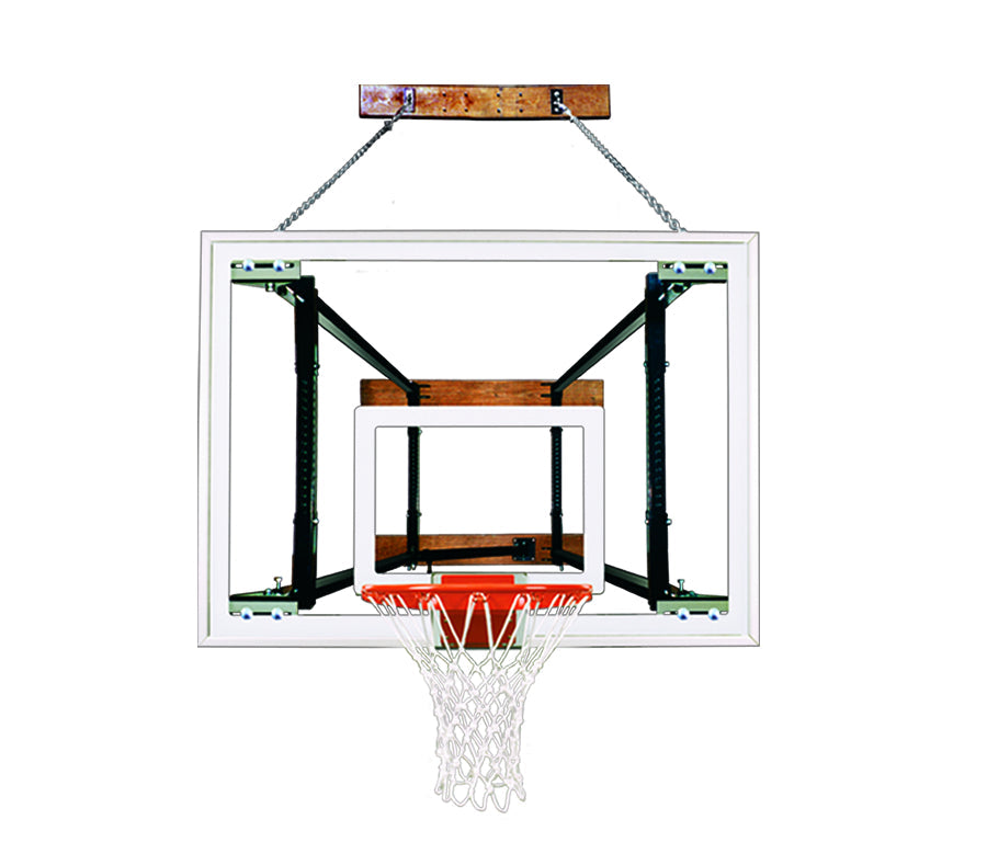 wall mount tempered glass backboard and safety chains and basketball goal