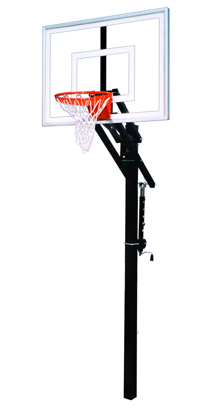 In ground basketball goal with clear acrylic backboard