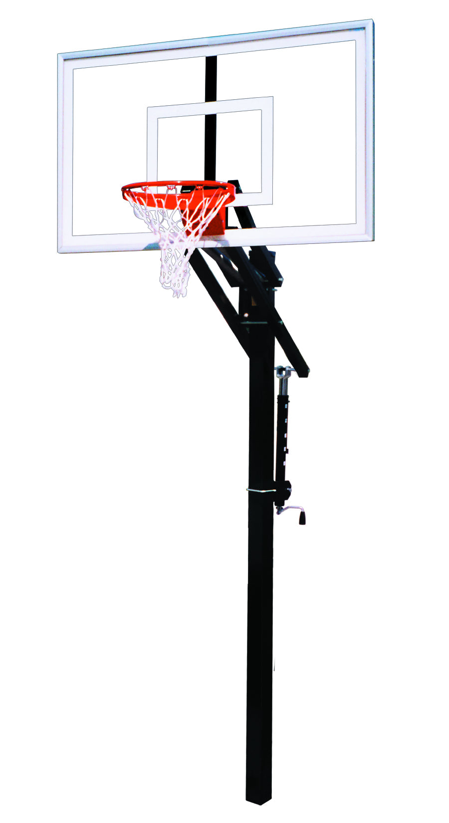 In ground basketball goal with clear tempered glass backboard